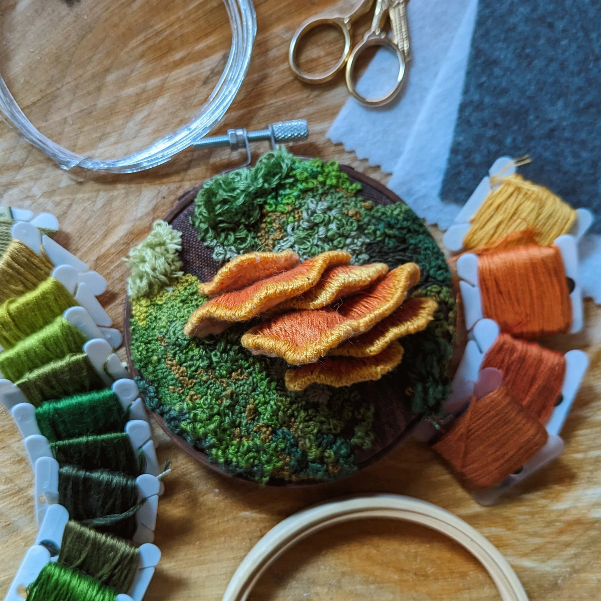 Chicken of the Woods Stumpwork Embroidery DIY Kit (PDF)